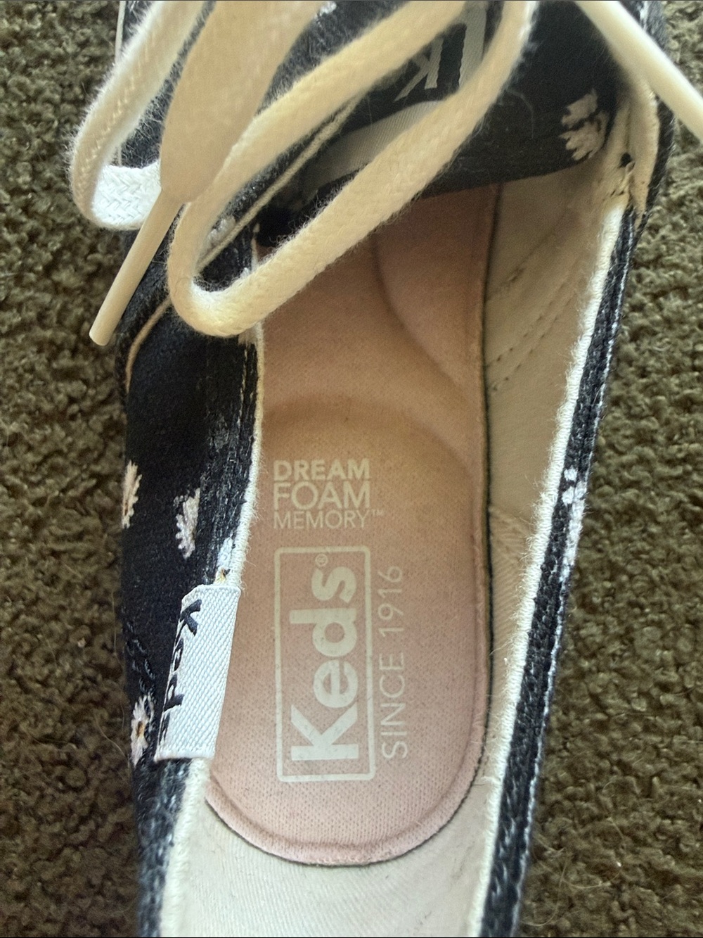 Keds  Black Canvas Sneakers with White Daisy Pattern - Picture 2 of 3